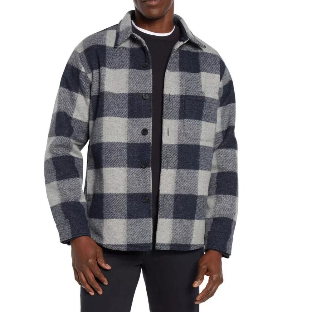 Banana Republic Heritage Men L Blue Plaid Shirt Jacket Shacket Flannel Lined